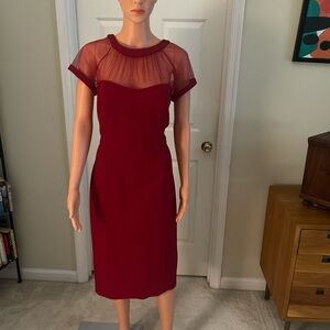Maggy London Burgundy Midi Dress with Sheer Sleeves